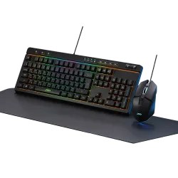 طقم لوحة مفاتيح وماوس وماوس باد للألعاب مع اضاءة ار جي بي PCD KM-110BK - أسود