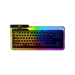 لوحة مفاتيح ميكانيكية للألعاب HYTE Keeb TKL، تصميم بدون لوحة أرقام، إضاءة RGB، 155 نقطة مضيئة، لوحة PCB قابلة للتبديل السريع، مفاتيح Fluffy Lavender، بكرتين مغناطيسيتين، هيكل شفاف