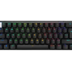 لوحة مفاتيح الألعاب Logitech PRO X 60 LIGHTSPEED - تصميم مدمج بنسبة 60%، مفاتيح بصرية لمسية، تقنية KEYCONTROL، إضاءة RGB LIGHTSYNC، ملفات تعريف مدمجة، عمر بطارية يصل إلى 65 ساعة، استجابة 1 مللي ثانية، اتصال متعدد (لاسلكي، بلوتوث، سلكي) - لون أسود