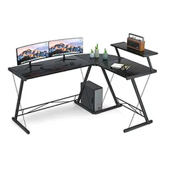 مكتب ألعاب GAMEON Slayer II XL على شكل L ثلاثي الوظائف مع حامل ملحقات، 150×112×74 سم، أسود