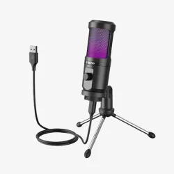 مايك احترافي للقيمرز والستريمز من ماونو كاستر بتصميم ار جي بي Maonocaster AU-PM461TR RGB USB Gaming Microphone with Mic Gain - Black