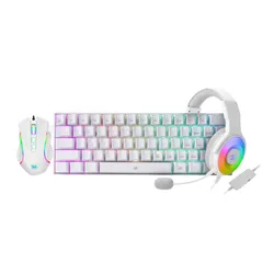 باقة الألعاب السلكية Redragon 3 في 1 - لون أبيض: لوحة مفاتيح K630 ميكانيكية بإضاءة RGB، ماوس M607 للألعاب بدقة تصل إلى 7200 DPI، سماعة H350 بصوت محيطي 7.1