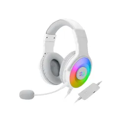 سماعة الألعاب ريدراجون H350 باندورا RGB السلكية - باللون الأبيض، إضاءة خلفية RGB ديناميكية، صوت محيطي ستيريو، مشغلات 50 ملم، ميكروفون قابل للفصل، متوافقة مع الكمبيوتر الشخصي، PS4، Xbox One، و Nintendo Switch